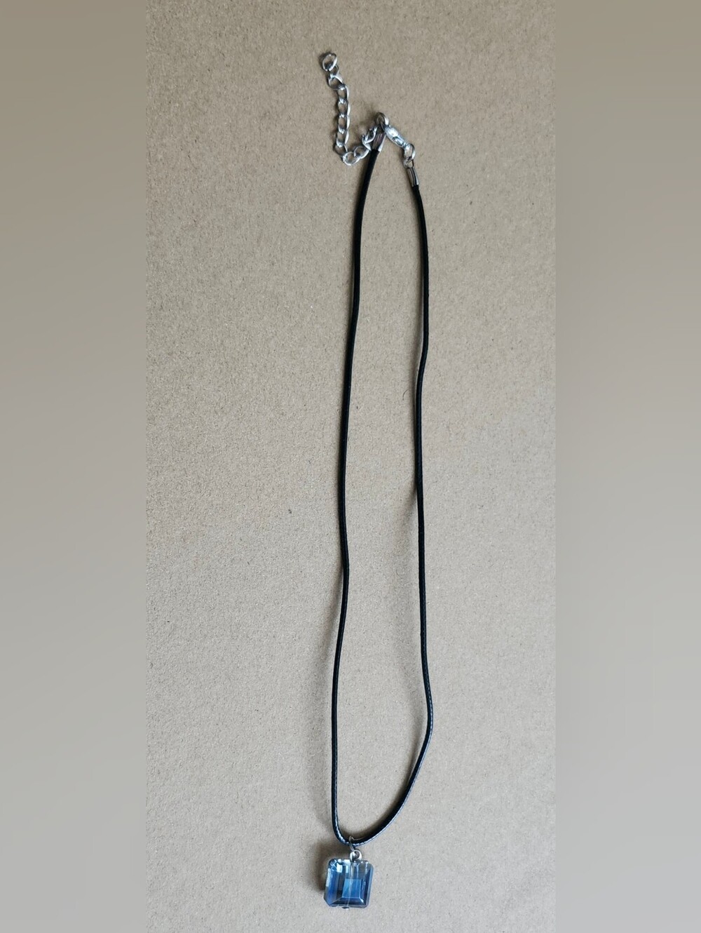 Blue Glass Pendant on Black Cord Necklace